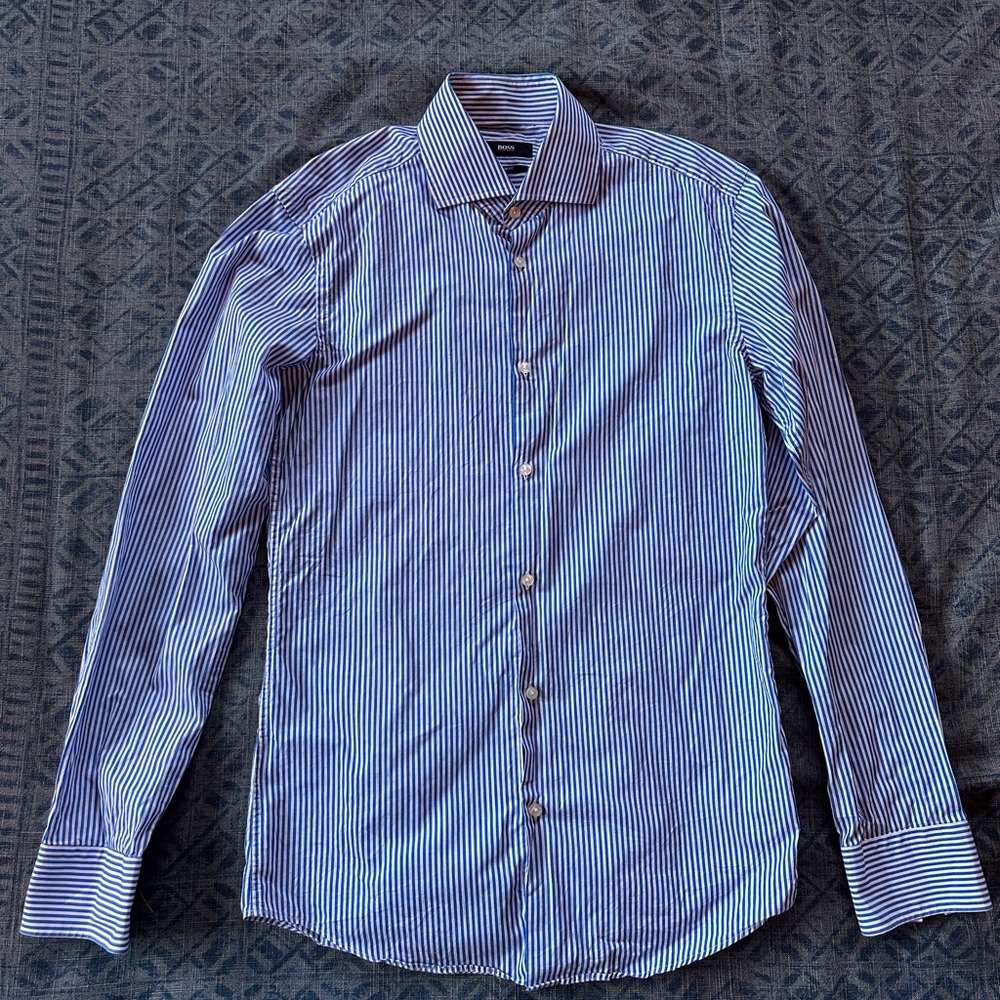 Hugo Boss Navy Striped Dress Shirt